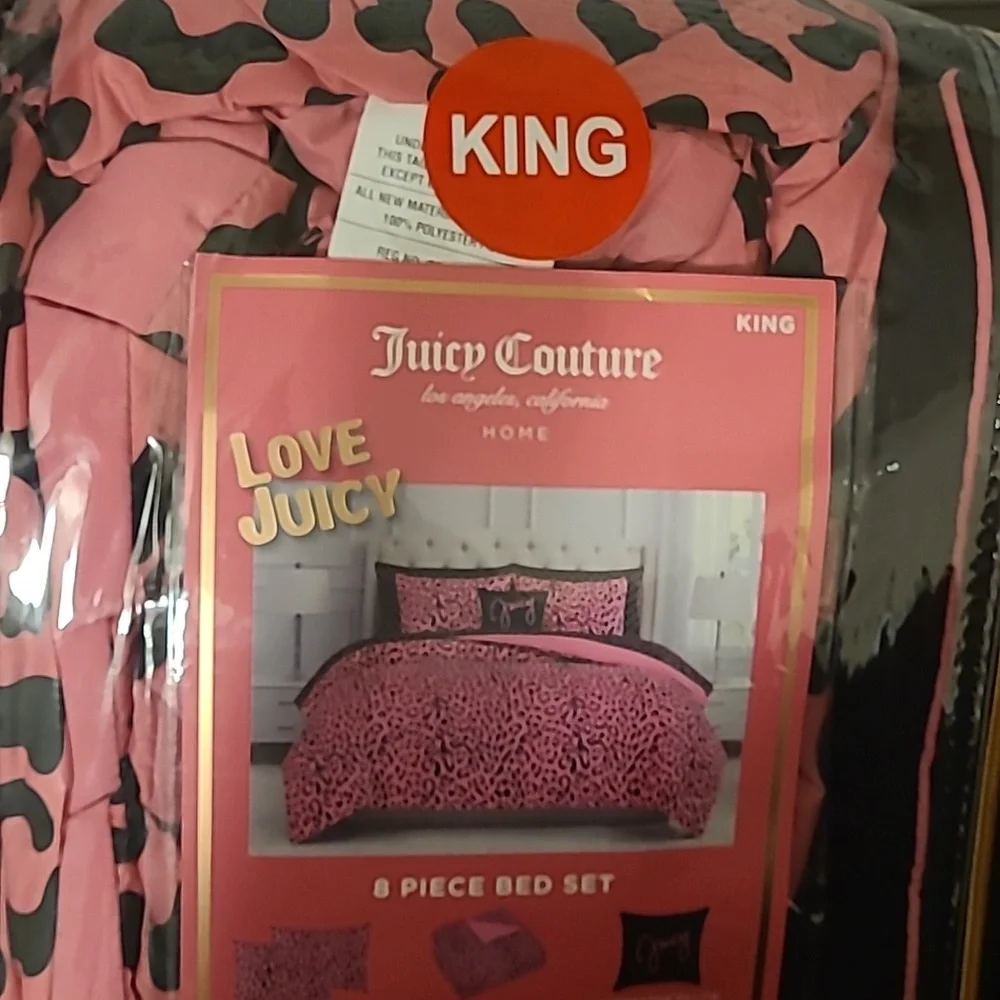 Juicy Couture Pink and Black Leopard 8pc Comforter Set - King